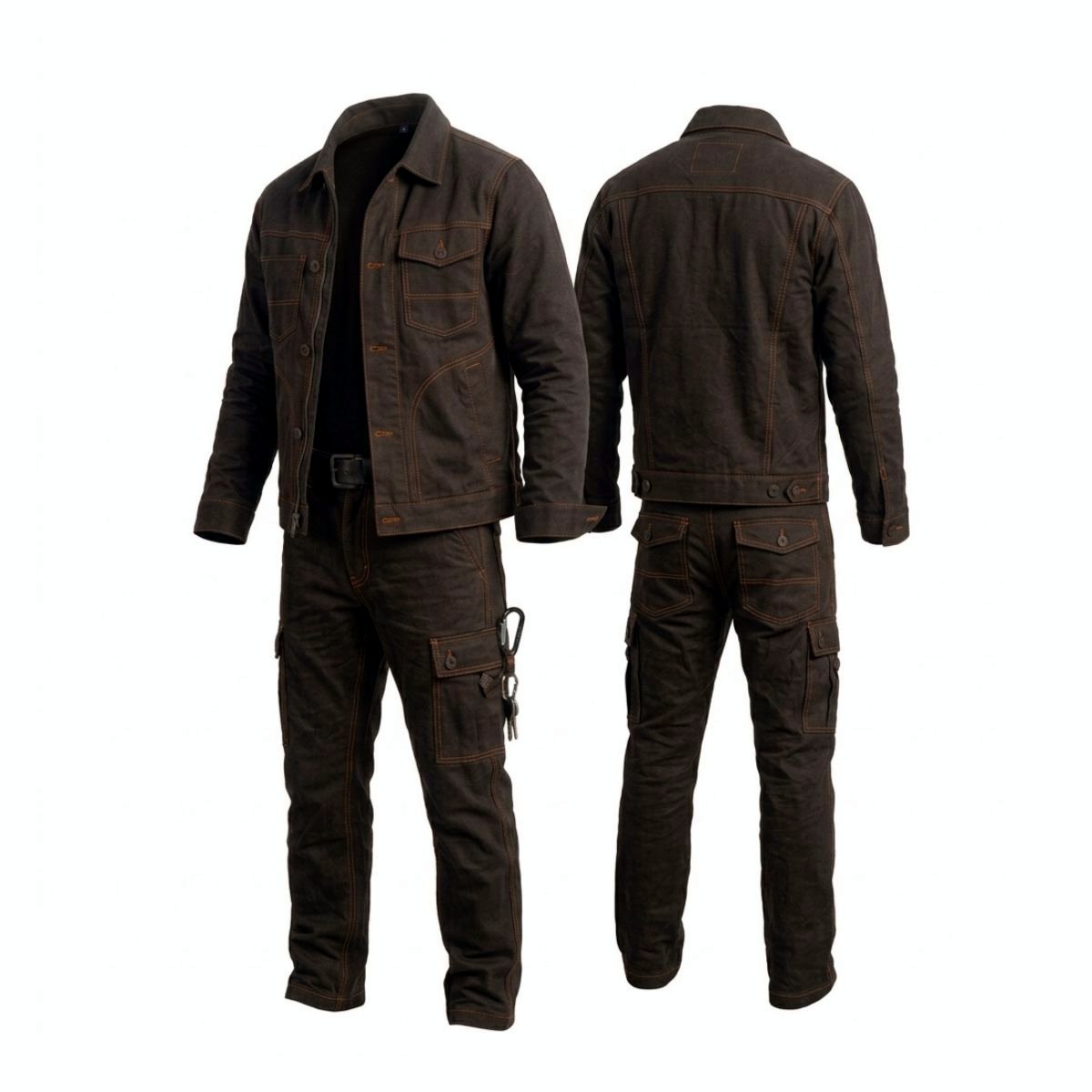 Men’s Heavy-Duty Utility Cargo Suit – Contrast Stitching Workwear Set (Jacket + Cargo Pants)