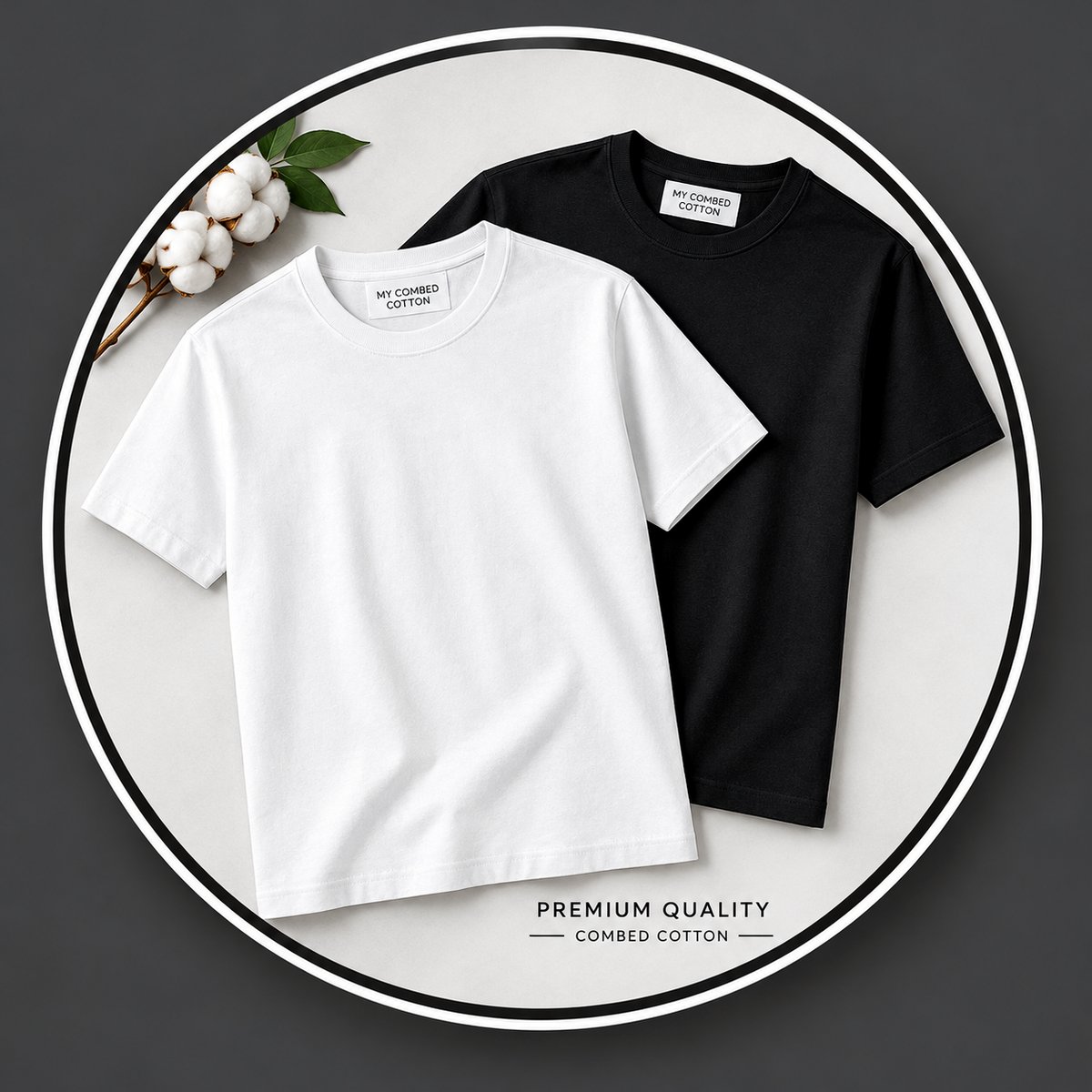 Black & White Combed Cotton T-Shirt , Half Sleeves T-Shirt , T-Shirt for Unisex