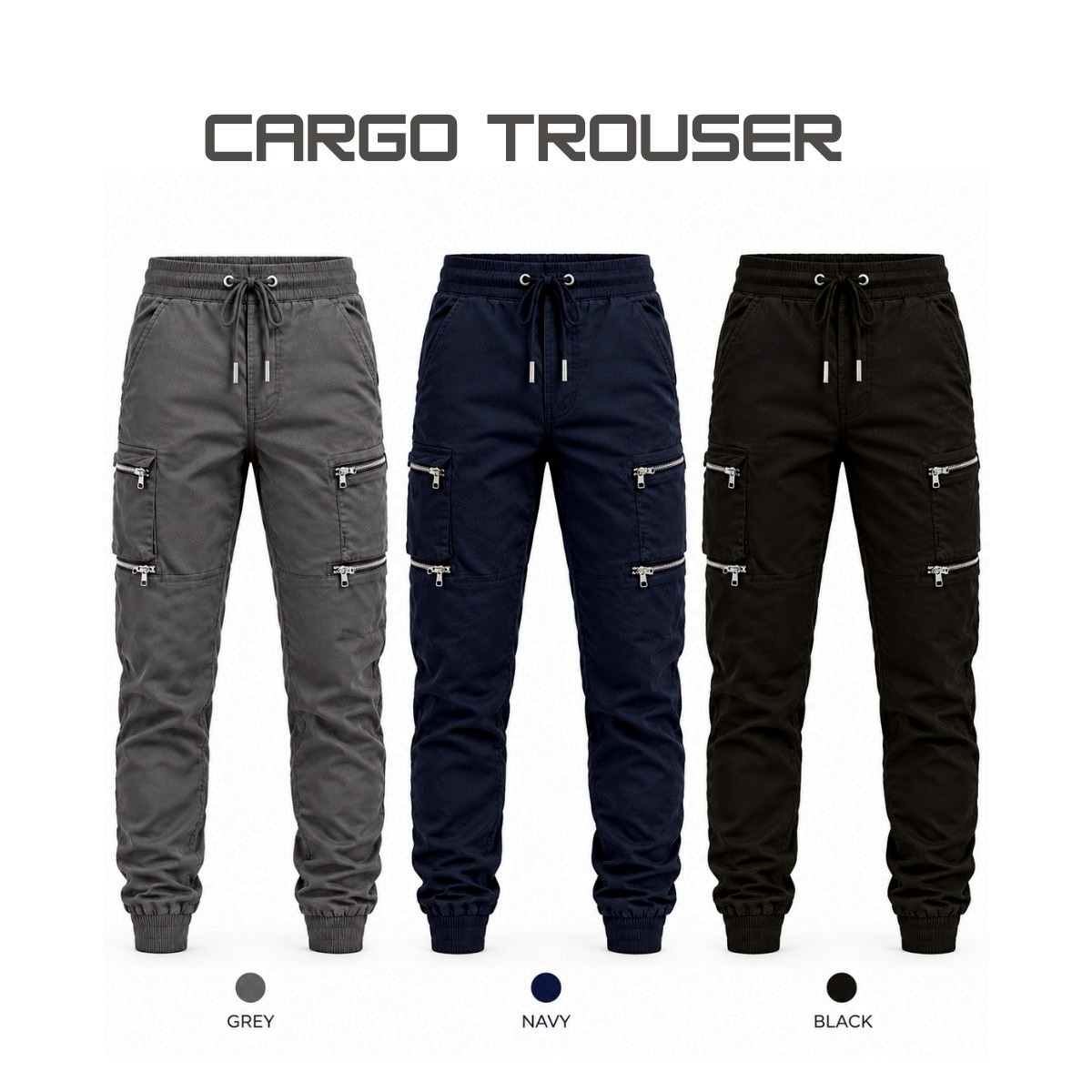 Men's cargo trousers , Multi-zipper cargo pants , Casual streetwear joggers in 3 Colors