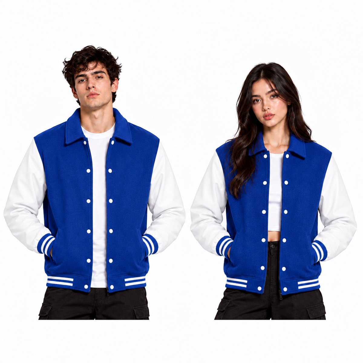 Blue Varsity Jacket with Leather Sleeves, Custom Color Bomber Jacket, Unisex Streetwear
