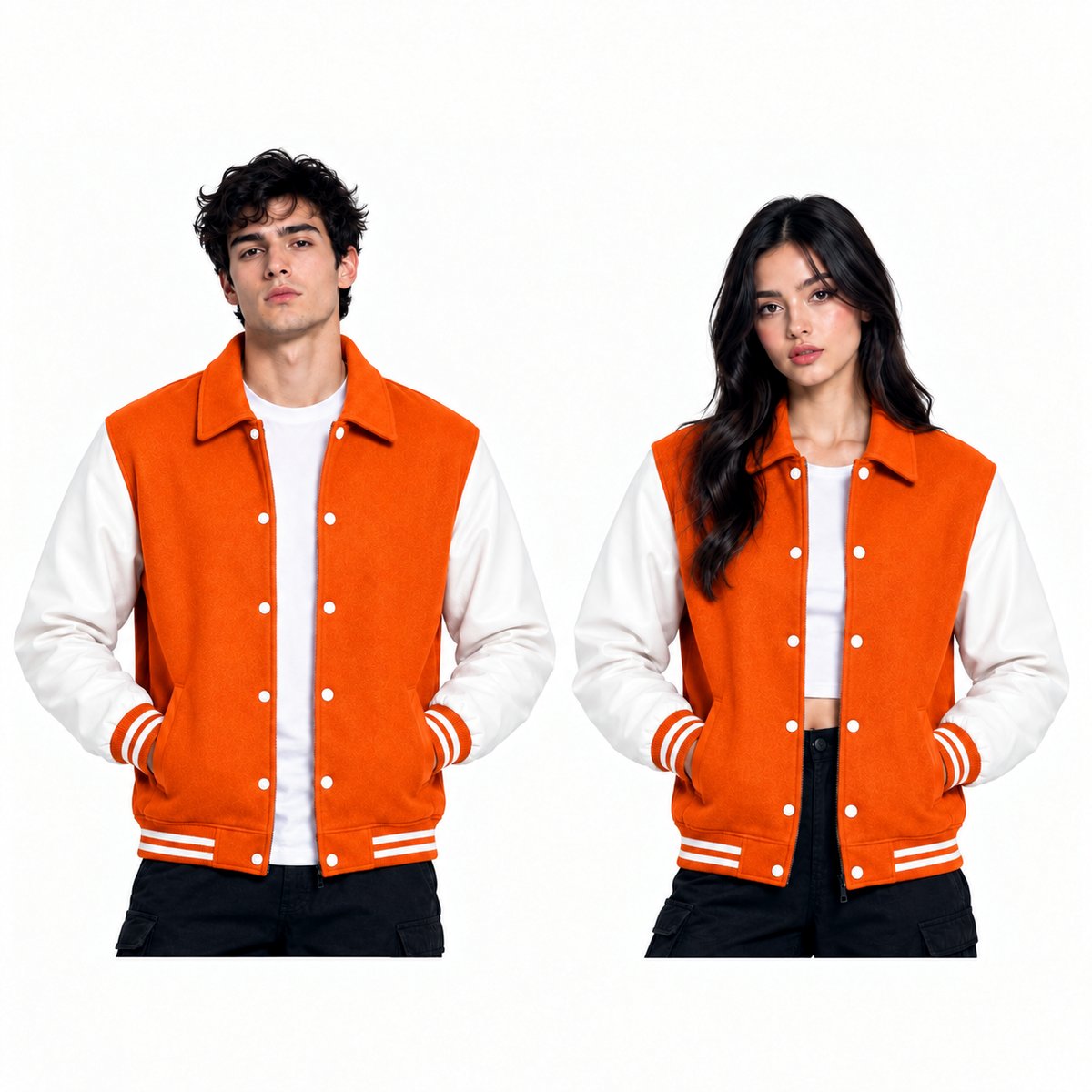 Orange Varsity Jacket with Leather Sleeves, Custom Color Bomber Jacket, Unisex Streetwear