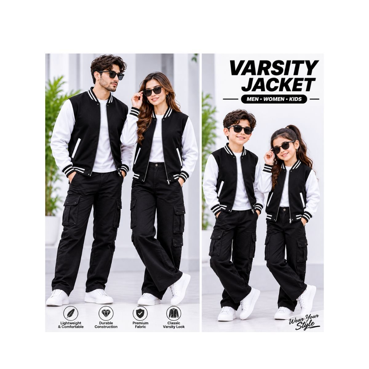 Black Varsity Jacket – Premium Baseball Bomber Jacket with Contrast Sleeves